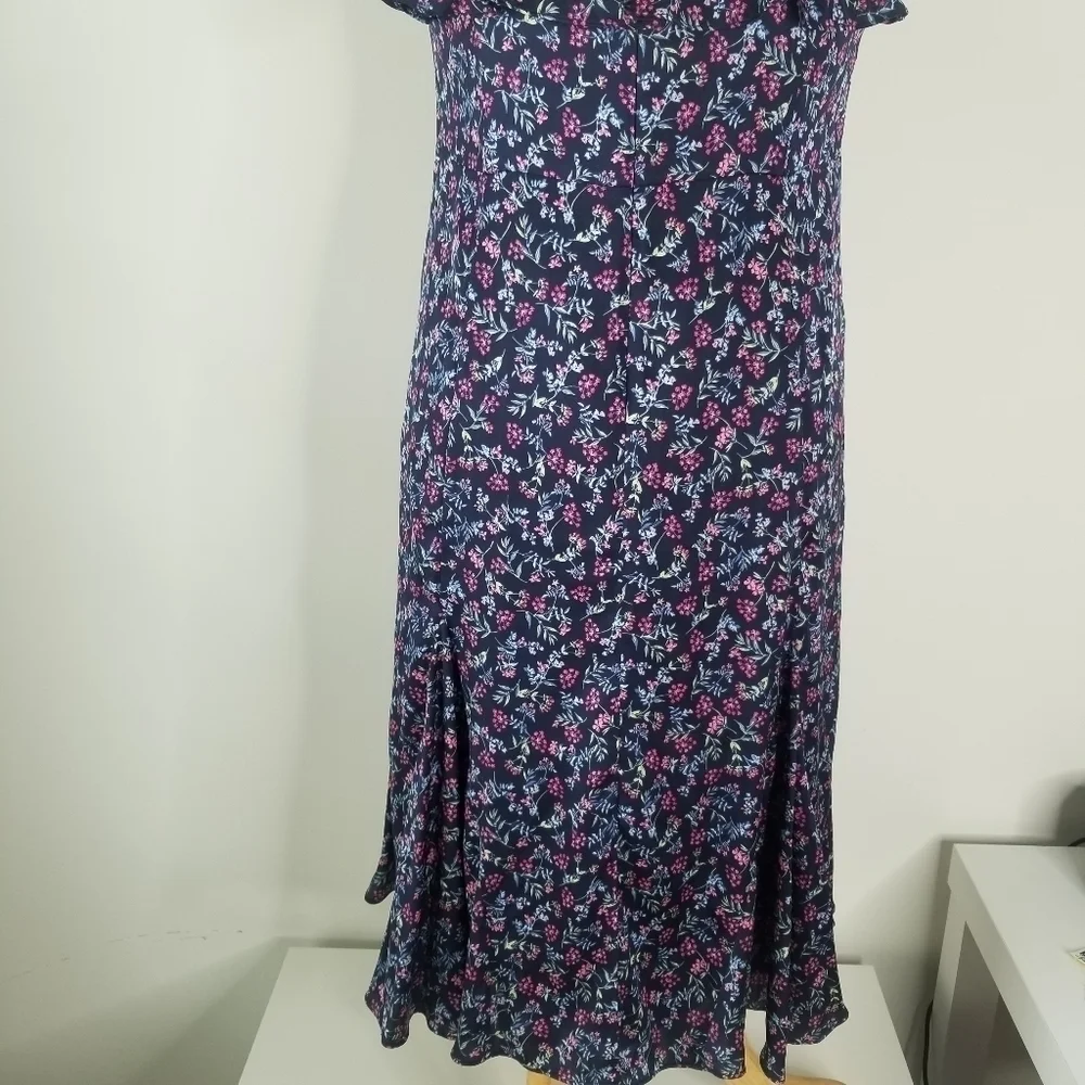 J.Crew Ruffle Stretch Silk Midi Dress Size 14 Wisp Floral Print Pleated